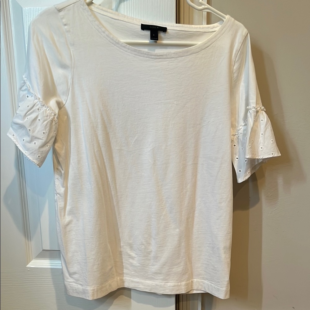 J. Crew White Ruffled Blouse Short Sleeve